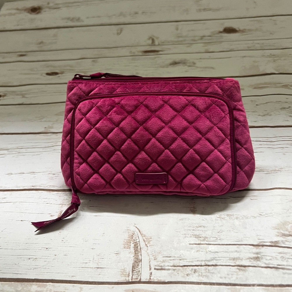 Vera Bradley Cosmetic Bag Magenta Quilted Velvet Travel Pouch Medium